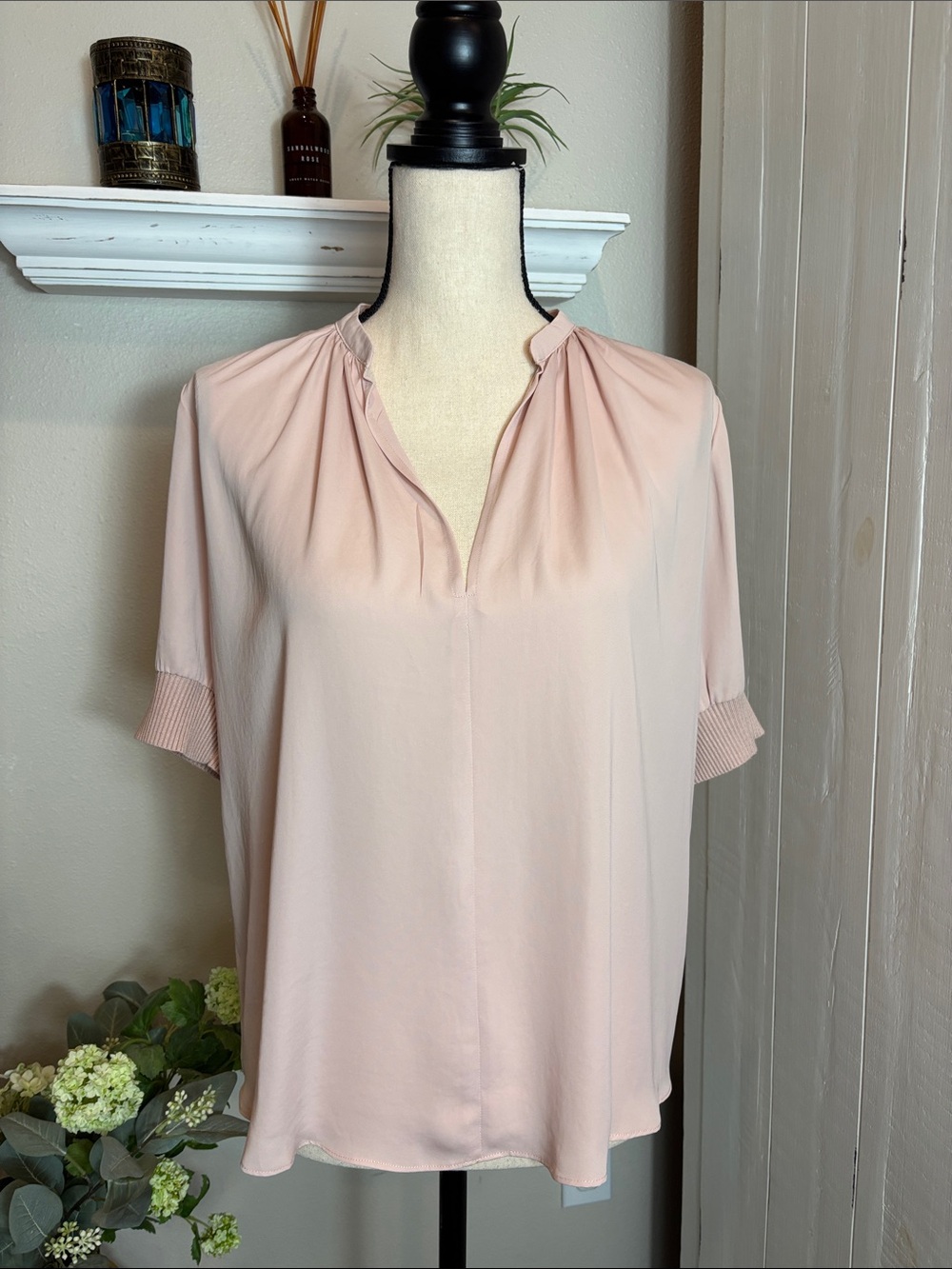 Current Air Blush Pink Short-Sleeve V-Neck Blouse
